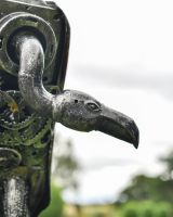 Close up of face detail on scrap metal art sculpture
