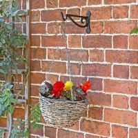 Black Scroll Iron Hanging Basket Bracket in Use
