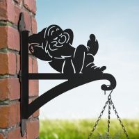 Cartoon "Sleeping" Dwarf Hanging Basket Bracket in Situ