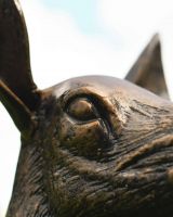 Close-Up of Antique Bronze Doe Garden Sculpture
