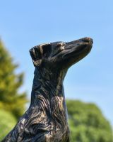 Close-Up of Cast Aluminium "Good Boy" Sitting Dog Garden Sculpture
