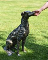 Scale Shot of Cast Aluminium "Good Boy" Sitting Dog Garden Sculpture