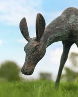 Cast Aluminium "Grazing" Doe Garden Sculpture in Verdigris Face Close Up