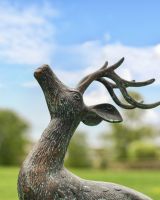 Cast Aluminum "Facing Up" Contemporary Buck Garden Sculpture Side Profile