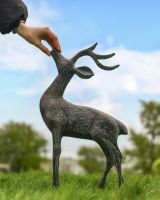 Cast Aluminum "Facing Up" Contemporary Buck Garden Sculpture with Hand for Scale