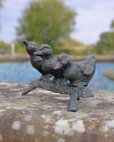 Cast Iron "Dynamic" Duck Family Trio Garden Sculpture in Situ