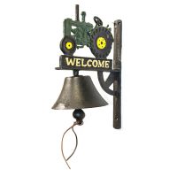 Cast Iron Green Tractor Garden Bell Finished in Black