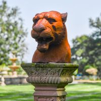 Cast Iron Rustic Jaguar Bust on Top of a Plinth
