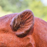Close-up of the Ear on the Cast Iron Rustic Jaguar Bust