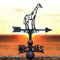 Cast Iron & Steel Spotty Modern Giraffe Weathervane in Situ