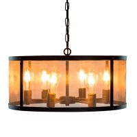 Circular Industrial Chandelier in an Orange Finish