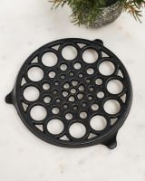 Close-Up of Pattern on Circular "Spotted" Cast Iron Trivet in Black