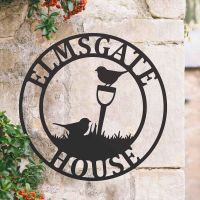 Circular Steel "Gardening Robins" House Name Sign