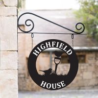 Circular Steel Hanging House Name Sign with Robins Design