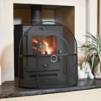 Classic Black Arched Fire Guard with Circular Handle