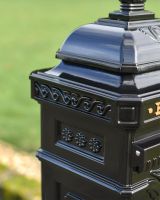Close Up of Black Camden Free Standing Post Box