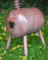 Close up of recycled gas cannister detail on recycled metal gas cannister donkey