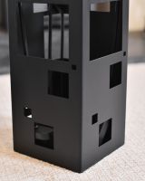 Close up of black detailing on fireside companion set
