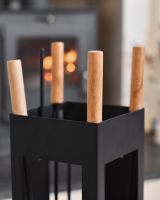 Close up of natural wooden handle detail on fireside companion set