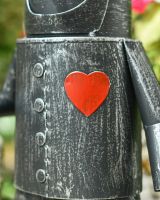 Close up of heart on Small Tin Man Garden Sculpture
