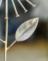 Close up of intricate leaf detail on Recycled Metal Sunflower Sculpture