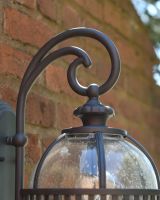 Close up of ornate detail on Aged Bronze "Classical" Victorian Spherical Twin Bulb Wall Light - 49cm