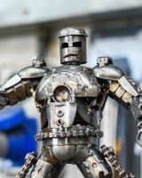 Close up of intricate detail on scrap metal art sculpture