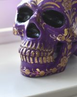 Close up of Floral Purple Skull Ornament 