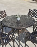 detailed look at antique copper table and chairs with grill top 