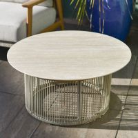 Close up of coffee table on garden lounge furniture set Close up of coffee table on garden lounge furniture set