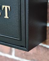 Close Up Of The Black Oxford "Tabby Times" Wall Mounted Post Box
