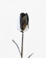 Close up of tulip head detail on recycled metal art sculpture