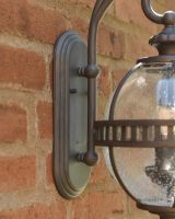 Close up of ornate wall mounted bracket on Aged Bronze "Classical" Victorian Spherical Twin Bulb Wall Light - 49cm