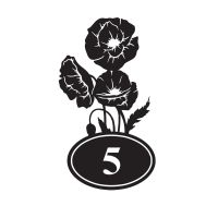 Cluster of Poppies Iron House Number Sign Finished in Black With White Numbering