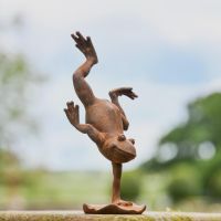 Rustic Cast Iron "Handstanding" Frog Sculpture