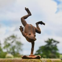 Rustic Cast Iron "Handstanding" Frog Sculpture