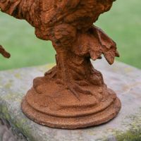 Close up of Tiered Base on Rooster Garden Sculpture 