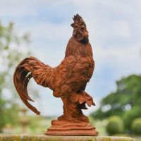 Rustic Cast Iron Proud Rooster Sculpture