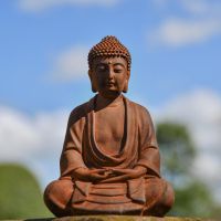 Rustic Cast Iron Sitting Buddha Sculpture