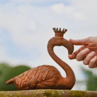 Flamingo with Crown Sculpture in Garden