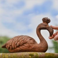 Rustic Cast Iron Flamingo with Crown Sculpture 