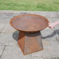 Rustic "High Tower" Fire Pit & Stand with Hand for Scale 