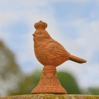 Rustic Cast Iron Bird with Crown Garden Sculpture