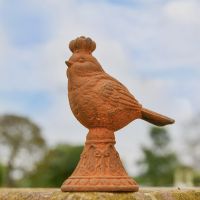 Rustic Cast Iron Bird with Crown Sculpture 