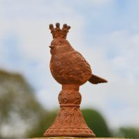 Rustic Cast Iron Perched Bird with Queen"s Crown 