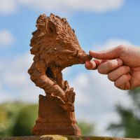 Rustic Cast Iron Warthog Head Bust Sculpture to Scale