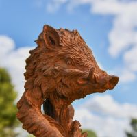 Side View of Rustic Cast Iron Warthog Head Bust Sculpture