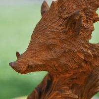Close-Up of Rustic Cast Iron Warthog Head Bust Sculpture