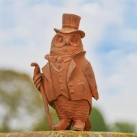 Garden Sculpture of Aristocrat Owl in Rustic Finish 