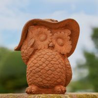 Rustic Cast Iron Owl in Hat Sculpture